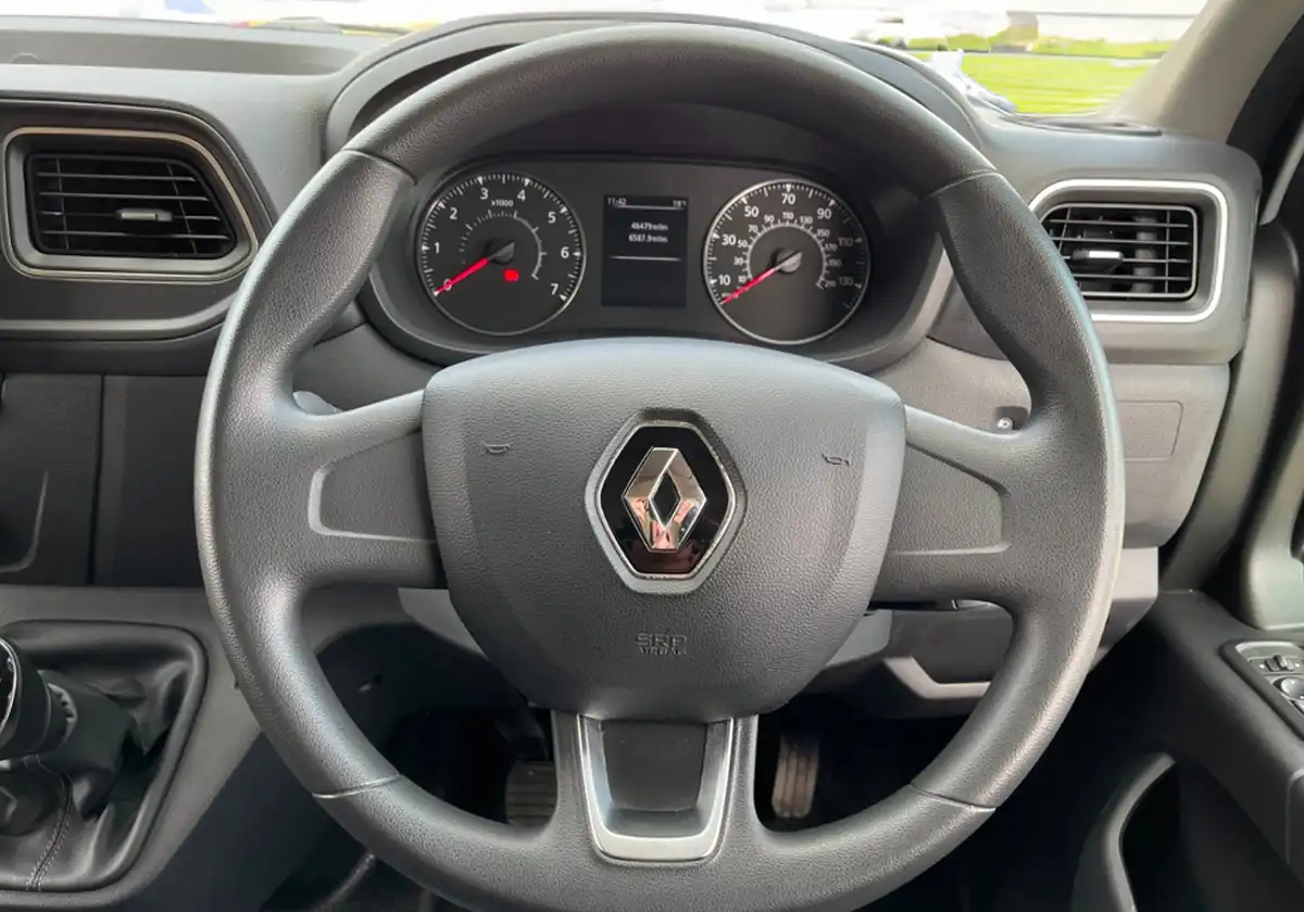 the dashboard and steering wheel of a Renault Master.
